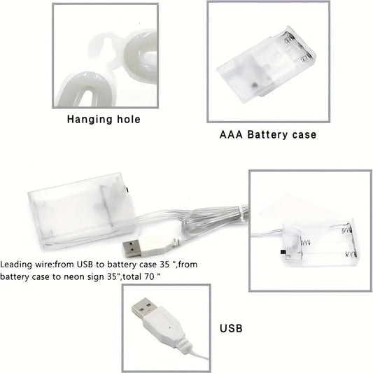 LED Neon Sign with USB/Battery for Bar Bedroom Game Room Wedding Party Wall Decor Christmas Gift Customizable Lighting