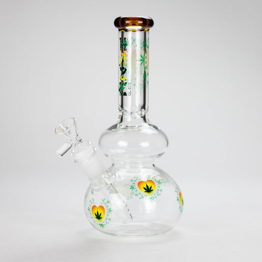 Haze | 9″ Heart Leaf Double Bubble Base Glass Bong with Color Lip – Amber (Mini-U)