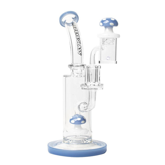 Red Eye Glass® | 7" Tall Periwinkle Funguy Rig W/Mushroom Perc, Carb Cap & Terp Pearl