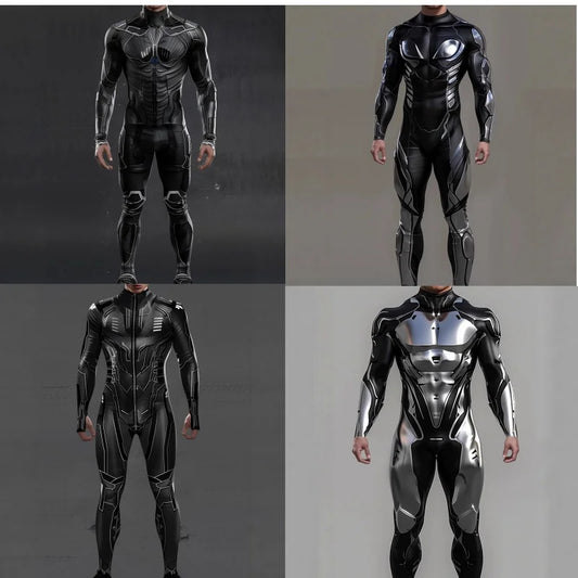 Steampunk CyberPunk Futuristic Mechanical Armour Jumpsuit Cool Fighter Cosplay Bodysuit Costume Halloween Party Shows Men Zentai