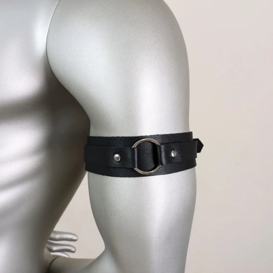 Black Leather Upper Arm Bracelet for Men Elastic Adjustable Armband Men Arms Harness Belt Costume for Nightclub Cosplay Belt
