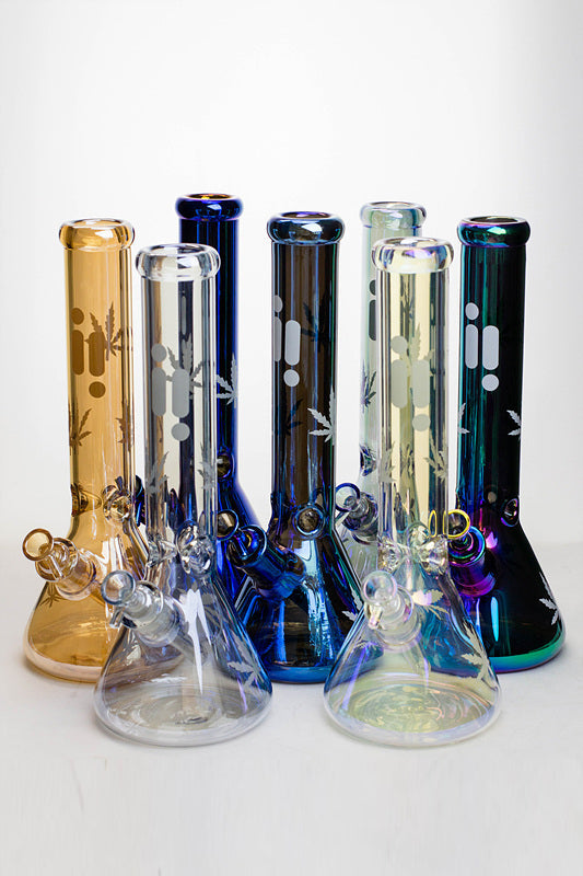 14" Infyniti leaf 7 mm metallic glass water bong (GP1587)
