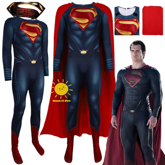 BEAST KINGDOM Movie Superman Man of Steel Cosplay Clark Kent Cosplay Costume Navy Blue Jumpsuit Red Cloak Superman Cos Adult Men