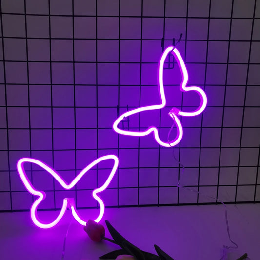 Butterfly Love LED Neon Light , Girl's Room Birthday Christmas Wedding Party Light, Valentine's Day Gift,USB/Battery Powered