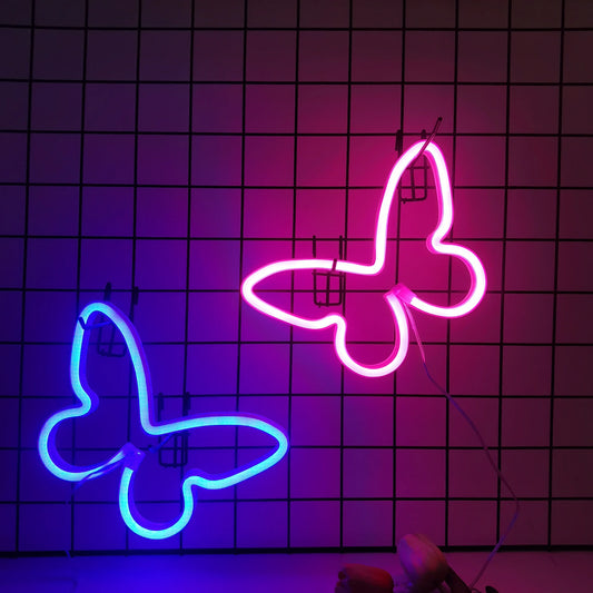 Butterfly Love LED Neon Light , Girl's Room Birthday Christmas Wedding Party Light, Valentine's Day Gift,USB/Battery Powered