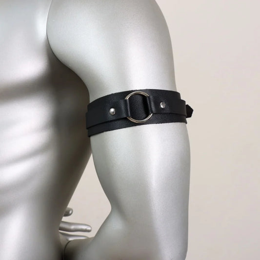 Black Leather Upper Arm Bracelet for Men Elastic Adjustable Armband Men Arms Harness Belt Costume for Nightclub Cosplay Belt