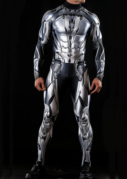 Steampunk CyberPunk Futuristic Mechanical Armour Jumpsuit Cool Fighter Cosplay Bodysuit Costume Halloween Party Shows Men Zentai